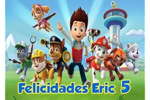 OBLEA PERSONALIZADA OBLEA de LA PATRULLA CANINA personalizada con nombre y edad para pastel o Tarta, especial para cumpleaños, Medida rectangular de 28x20cm