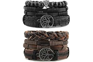 HZMAN Äkta läder livets träd armband män kvinnor, tigeröga natursten lavasten pärlor etniska tribal elastiska armband armband