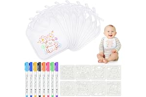 Aolso Baby haklappar för målning, 8 stycken babyvita haklappar, bomullskappar för målning för baby, med 8 textilpennor och ritmall, presenter till babyparty