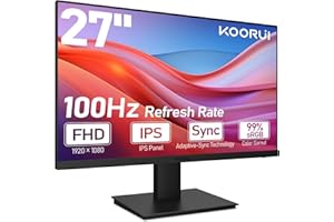 KOORUI PC Monitor 27 Pollici, 100Hz Full HD (1920 x 1080) Gaming Schermo con Altoparlanti Integrati, HDMI, Display IPS, Inclinazione Regolabile, protezione degli occhi, Montaggio a Parete VESA
