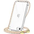 CAROKI Crossbody Case for iPhone SE 3 2022/SE2/7/8,Necklace Mobile Phone Cover with Cord Strap for iPhone SE3 Clear Soft iPhone SE 2022 Cover Holder with Neck Cord Lanyard Strap-Rainbow