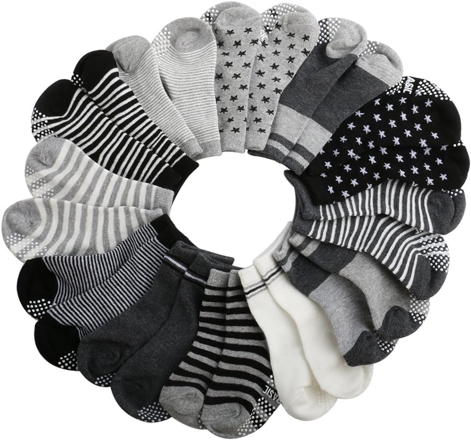 OKPOW12 Pairs Cotton Baby Socks Boys Girls Socks Breathable Kids Socks Non Slip Toddler Socks Ankle Socks Set