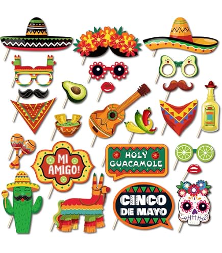 CHarmeFleur 32 Pezzi Decorazioni Cupcake Fiesta Messicana - Cactus Sombrero Maraca Chitarra Taco Piñata Peperoncino Cupcake Topper Tema Fiesta Messicana Tema Feste Messicane
