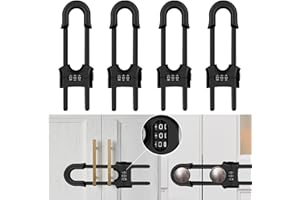MLEPXBO 4 Pack Child Safety Sliding Cabinet Locks, Adjustable U-Shaped Child Proof Sliding Cabinet Door Code Locks 3 Digit Password, Reusable Baby Safety Cupboard Locks for Knob Handle Drawers Closet(Black)
