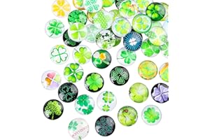 JOFONY Pack of 50 Lucky Stone Colourful Glass Stones, 25 mm Four-Leaf Clover Muggle Stones, Round Lucky Clover Glass Cabochons for DIY Craft Jewellery Making Home Decoration