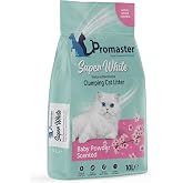 Promaster S&uuml;per Beyaz Doğal Bentonit Topaklanan Kedi Kumu Bebek Pudrası Kokulu 10 LT