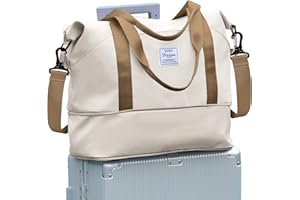 SEAFEW Borsone da Viaggio Borsone Palestra Donne, Grande impermeabile Borsa da Viaggo Donna Weekend Borsa Palestra con tasca bagnata A11-Marrone beige