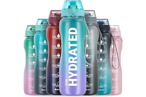 Gohippos Water Bottle, 500ML/800ML/1000ML/2L Sports Water Bottle with Straw and Time Markings, Motivational Drinks Bottle to Stay Hydrated, Tritan, BPA Free, Leakproof, for Gym School Office(1 Bottle)