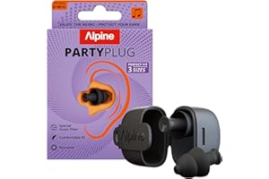 Alpine PartyPlug Tapones de Oídos Conciertos 19dB - Protección Auditiva Esencial para Festivales, Tapones Reutilizables para Música & Raves, 3 Tamaños (S/M/L), Negro