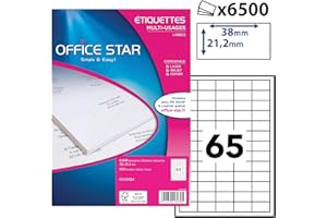OFFICE STAR PRODUCTS OFFICE STAR - Boite de 6500 étiquettes autocollantes blanches multi-usages, format 38 x 21,2 mm, personnalisables et imprimables tous types d'imprimantes laser, jet d'encre, copieur