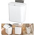 HomeEssentials Plastic Kitchen Dustbin - Modern Lightweight Hanging Garbage Bin for Home, Office / 9 Liters, White/Open Top with Handle/Ideal for Kitchen, Bathroom and Cabinet Door (White)