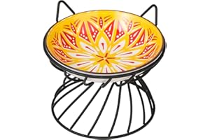 AHX Gamelle pour Chat Surélevée - Bol Chat Ceramique avec Support en Métal Antidérapant - Anti Vomissement - Confortable Repas - 250 ML