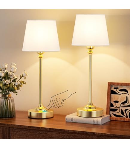 Oplaadbare batterij-tafellamp, kleine draagbare draadloze tafellamp met dimmer, touch-dimbare lamp voor eettafel, woonkamer, slaapkamer, outdoor, balkon, tuindecoratie, lampenkap, blauw, antiek metaal