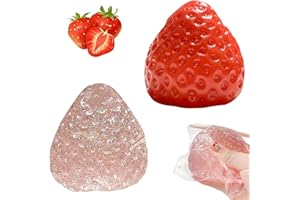 GETJOY 2 PCS Taba Squishy, Fufu squishy, Stress Relief Toys, Soft Strawberry Toy, Sensory Fidget Toys, Cute Squeeze Toys, Gift Toys for Children and Adults to Relieve Stress and Relax (Red+Transparent)