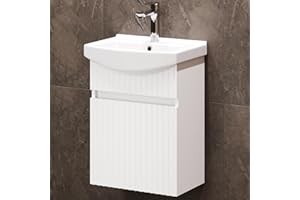 Planetmöbel Lavabo con Mueble bajo 45 cm con lavamanos de cerámica, Muebles de baño para WC de Invitados, Blanco Mate
