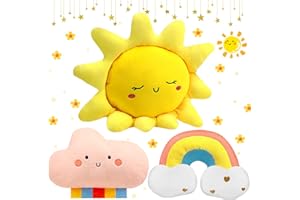 Queekay 3 Pcs Moon Star Cloud Cushion Soft Plush Pillow Nursery Stuffed Throw Cushion Kids Cute Children Pillow for Baby Room Reading Nook Decorations Gift(Rainbow, Cloud, Sun)