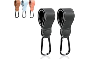 GENÉRICO BABALUU Pack Ganchos Carro Bebe Cuero – 2 Enganches – Soportan hasta 20kg de peso - Mosquetón Carrito Bebe – Accesorios para Silla de Paseo para colgar Bolso, Mochila, Bolsas (Negro)