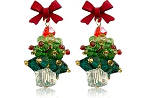 Bfuebur Christmas Clip on Earrings for Women, Cute Christmas Tree Earrings for Girls, Hypoallergenic Dangle Earrings Christmas Jewelry Gifts