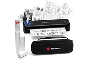 Phomemo M834 Impresora Termica A4, Impresora Portatil Inalambrica, Conexión de Smartphone por Bluetooth, Admite Papel Térmico A4, con Maletín de Transporte y 4 Rollos de Papel Térmico, Negro