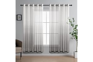 DWCN Voile Net Curtain 72 Drop Pair Grey Gradient Curtains for Living Room Sheer Curtains for Bedroom Eyelet Set of 2, 66 x 72 Inches