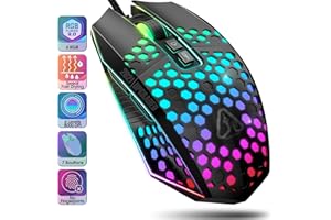 RICESTKCN Gaming Maus PC Maus RGB - 8000 DPI Gaming Mouse Computer Maus mit Kabel Computermaus Gamer Maus Gaming 7 Programmierbaren Tasten 6 Einstellbar USB Mäuse für Laptop Pc Windows Mac OS (Schwarz)