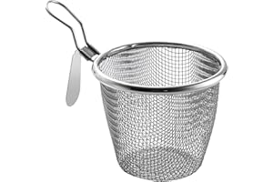 CLDAISY Stainless Steel Pasta Basket, Mesh Spider Food Dumpling Noodle Strainer, Fine Mesh Strainer with Handle