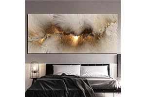 LOOU Quadro astratto su tela per soggiorno, color oro, arte moderna per soggiorno, poster con alba (70 x 140 cm No Frame)