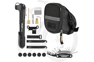 GreenWhim Bike Saddle Bag with Repair Tool Kit Multi Tool Puncture Repair Set with Tyre Levers Glueless Patch Pads and Valve Adapters Waterproof Bicycle Storage Bag for Road and Mountain Bikes