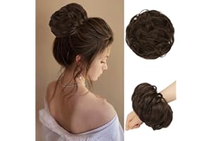 RUWISS Moños Postizos de Pelo Natural Moño Postizo Extensiones de Cabello Rizado y Ondulado Sintético Despeinado Postizos para Mujer - Castaño Oscuro y Castaño Claro Mixto