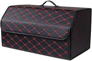 ‎ERGOCAR Ergocar Kofferraum Organizer Luxus-PU-Leder Aufbewahrungstasche Organizer Wasserdicht Faltbar Kofferraum-Tasche für Auto/LKW/SUV (Schwarz Rot-L)