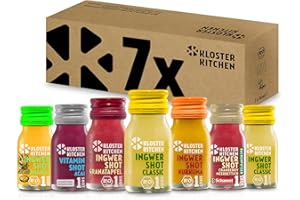 Kloster Kitchen Mezcla orgánica de jengibre | 7 botellas de 30 ml con trozos de jengibre auténticos I vegano en botella de cristal