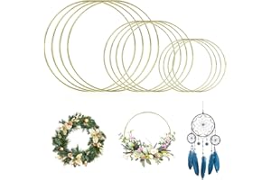 JOZMMZEOOA 12 Stücke Metallring 10/15/20CM DIY Kreativität Metallringe zum Basteln Traumfänger Makramee Ring Drahtringe Diametro Dicke 2.8MM,für Hochzeitsgirlanden und Wanddekorationen (Gold)