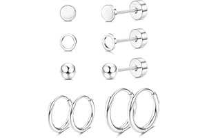 JeweBella 5 par tytanowych kolczyków G23 dla kobiet i mężczyzn, hipoalergiczne, tytanowe, piercing do ucha, chrząstki Tragus Helix, małe kolczyki tytanowe kolczyki srebrne/złote