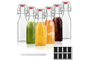 ZhouZGlass 6 pcs Glass Bottles with Stoppers, 250ml/8oz Swing Top Glass Kombucha Bottles with Swing Clip for Home Brewing Oil Vinegar Beer Wine Cider Soda