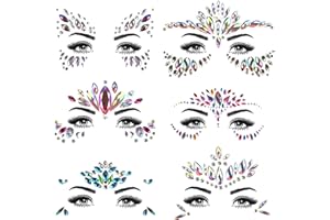 DAWRIS Brillantini Strass Adesivi, 6 Pezzi Strass Viso Gemme Adesivi Gemme Adhesive Strass Festival Adesivi Viso Temporanei Tattoos per viso e corpo