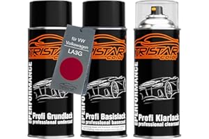 TRISTARcolor Autolack Spraydosen Set für VW/Volkswagen LA3G Klassicrot/Classicrot Grundlack Basislack Klarlack Sprühdose 400ml