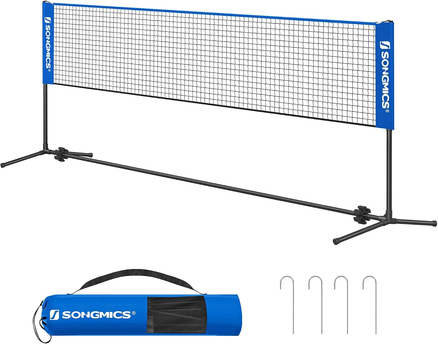 SONGMICS Red de Bádminton de 4 m, Red de Voleibol con Postes Ajustables en Altura, Red Portátil para Tenis Juvenil, Voleibol de Playa, para Jardín, Parque al Aire Libre, Azul SYQ400