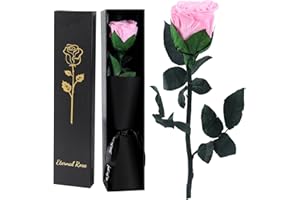 FRFG Rosa Eterna, Rosa Natural Preservada con Tallo Regalos para Mujer, Regalo de Cumpleaños de Aniversario Dia de la Madre Dia de San Valentín para Mamá Novia Mujeres (Rosa)