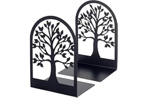 STORMSHOPPING Metal Book Ends, Heavy Duty Bookends, 1 Pairs Black Book End Holder for Shelves, Decorative Tree Unique Design Book Stand Stoppers Supports for Home Office Library Bookshelf Heavy Books