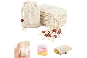 YALiya Pack of 10 Organic Soap Bags for Solid Soap, Soap Bag for Showering, Soap Bag with Drawstring, Made of 100% Cotton Linen, 14 cm x 9 cm, Suitable for Travel, On the Go, Bathroom