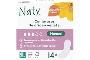 ECO BY NATY Naty Compresas Normales sin Alas | 100% algodón orgánico certificado en contacto con la piel | Certificadas seguras | Sin perfume, 0% plástico convencional | Protección absorbente | 14 unidades