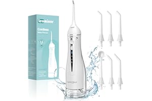Leominor Water Flosser for Teeth Cordless, 300ML Oral Irrigator Dental with High Pressure 6 Jet Tips, USB-C Tooth Flosser Electric for Teeth Brace Pick Cleaner, Dental Jet Flosser for Home Travel Use