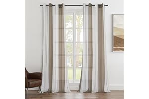 Topfinel Voile Marron Rideau translucide rayé Court Eye - Cover Rideau Chambre d'enfant Chambre Salon 140x240 (L x h) cm 2 Sets