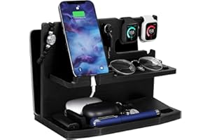 ALIVEBYTE Christmas Birthday Gifts for Men Wood Phone Docking Station Bedside Table Organiser Gifts for Dad Mens Gifts for Husband Dad Gifts for Him Anniversary Xmas Presents for Men Nightstand Key Wallet Stand
