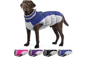 OUOBOB Hundemantel, warme Hundejacken, Hundemäntel mit integriertem Geschirr, wasserdichte Hunde-Fleeceweste, reflektierender Hunde-Schneeanzug für kaltes Wetter, winddichtes Hunde-Schneejacken-Outfit