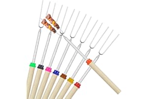 APKOL 8 Stück Grillspieße Teleskop Marshmallow, Roasting Sticks,Grillstab, Lagerfeuer Grillgabel, Lagerfeuerspieße Edelstahl Ausziehbar 32-83cm, mit Griffen,Grillbesteck Set für Camping Grill
