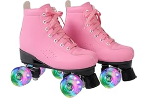 VENIVETA Pattini a rotelle per ragazze e adulti, pattini classici retrò per donne e uomini con 8 ruote luminose, stivali a rotelle in pelle PU a doppia fila per ragazzi, uso interno ed esterno