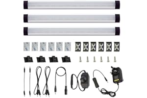 AIBOO Under Cabinet LED Puck Lights Kit Rigid Bar with Dial Dimmer Switch for Kitchen Cupboard Closet Lighting (5000K Daylight White, 3 Panels)