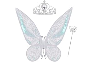 JGT Ali da Fata per Ragazze e Adulti, Carnevale Ali da Farfalla per Fata Angelo Principessa, Ali da Costume per Halloween, Compleanno, palcoscenico fatato Feste a Tema (Bianco)