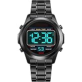 digital watches mens luxury sporty mens watch military stainless steel led alarm clock digital wristwatches mens watch waterproof with stopwatch date dual time 12 / 24h multifunction